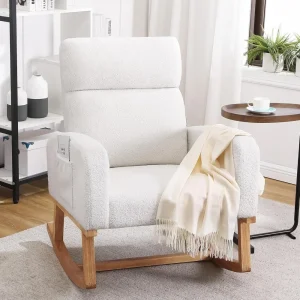 Rocking Chair Nursery, Sherpa Nursing Rocking Armchair for Mom Nursery Morden Rocker Chair with High Backrest for Living Room