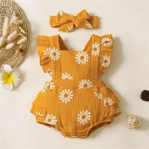 Newborn Baby Girl Romper Flutter Sleeve Cotton