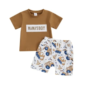 T-Shirt and Cute Digger Print Shorts Set