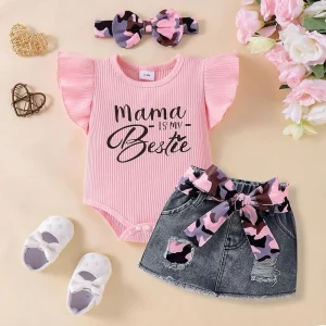 Baby Girl Clothes  Romper  Jeans Skirt With Headband