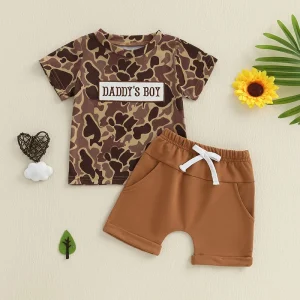 Boys Summer Outfit Camouflage Top and Drawstring Shorts