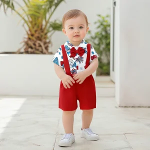 Baby  Bowtie Romper Suspender Shorts Set