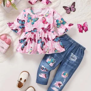 Toddler Baby Girl Butterfly Top And Jeans