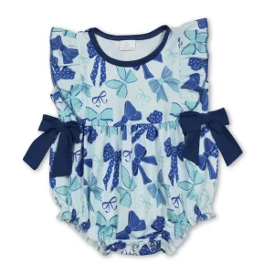 Baby Girls Flutter Sleeve Bows Ruffle Rompers