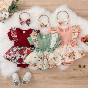 Baby Girl Cotton Floral Dress With Bow