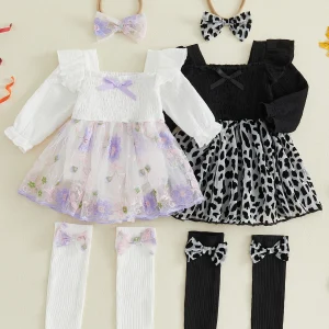 Infant Toddler Romper Dress With Headband Stockings