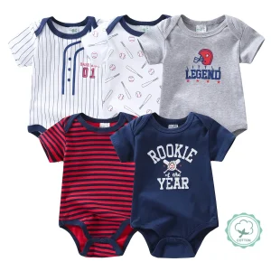 5pcs Baby Short Sleeve Rompers, Soft Cotton