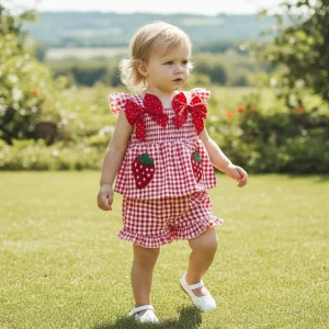 Toddler Baby Girl Outfit Strawberry Embroidered