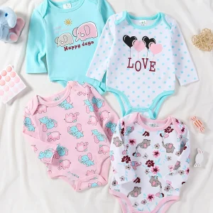 4-pc Baby Girl Long Sleeve Bodysuits, Romper