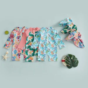 Baby Girls Boys Swimsuit Set with Sun Hat