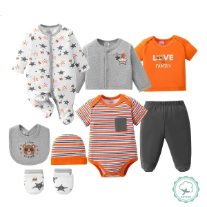 8-pc Soft Newborn Baby 100% Cotton Layette Set