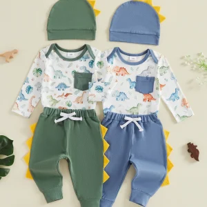 Baby and Toddler Dinosaur Print Pants Hat Sets