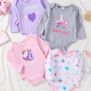 4pcs Baby Romper Bodysuits, 100% Cotton