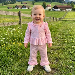 Toddler and Girl Long Sleeve Plaid Bell Bottom Outfit