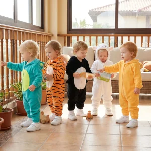 0-18 Month Baby Hooded Long-Sleeve Plush Jumpsuit