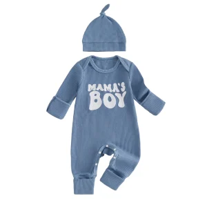2 Pcs Infant Boy Outfit Waffle Knit